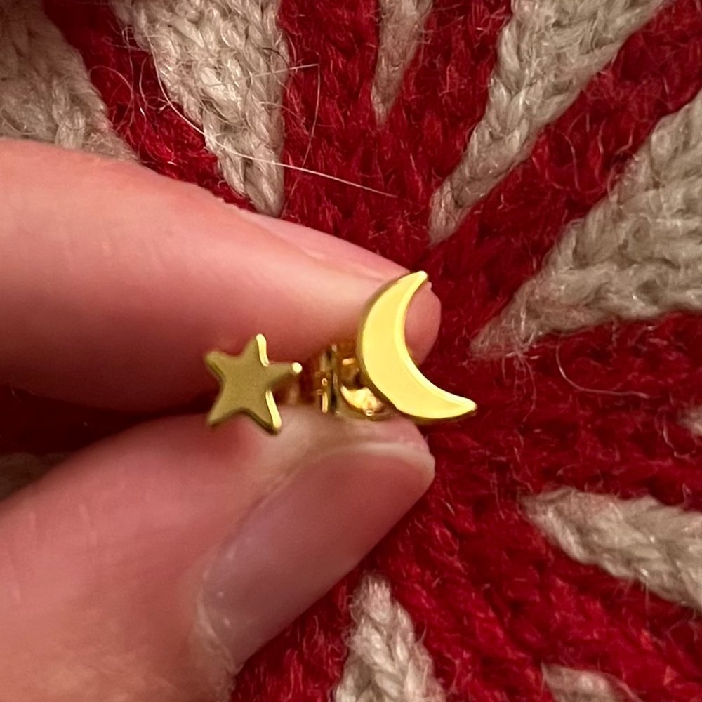 Maison Miru Gold Stud Earrings, Sun and Moon